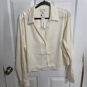 The Drop Women's Elegant Cream Button-Down Shirt